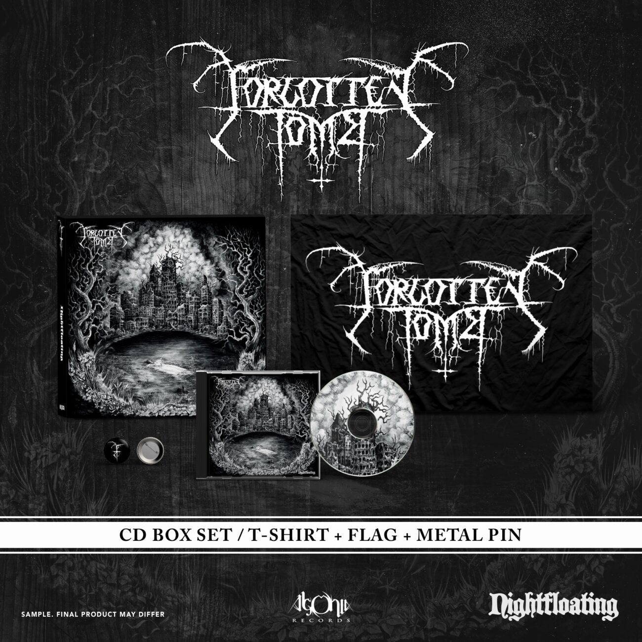 Forgotten Tomb - Nightfloating CD Box Set. Only 500 worldwide! (CD/Flag/Metal Pin only)